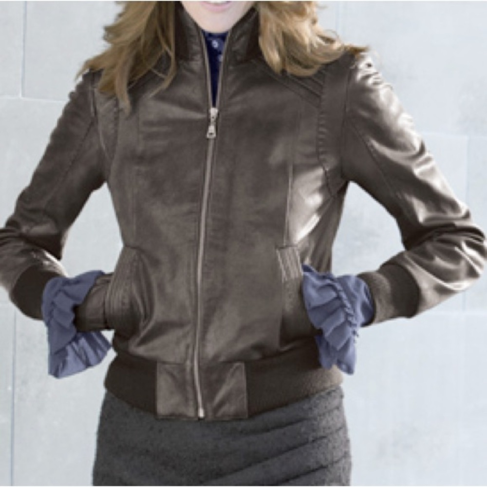 Mackage Women's Dark Brown Leather Bomber Jacket